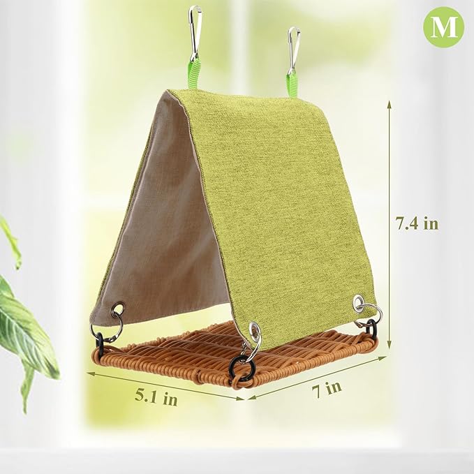Hypeety Bird Nest Parakeet Tent for Cage Cozy Warm Bird Bed Hut Hideaway with Hanging Hook Washable Bird Cage Accessories Soft Snuggle Nest for Cockatiel Lovebird Conure Budgie Habitat (Green, M)
