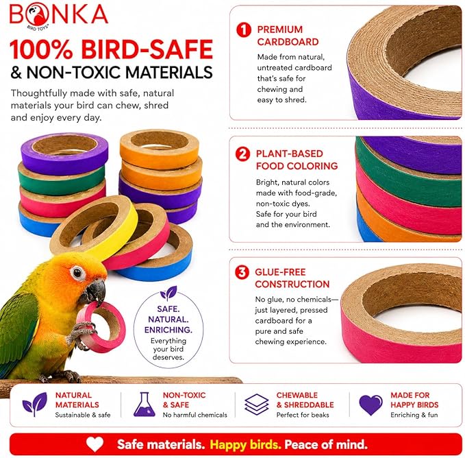 Bonka Bird Toys 2113 Pk24 Chew Bagels, 24-Pack, 2.75" Diameter, Colorful Compressed Cardboard Rings for Chewing, Foraging, and Cage Enrichment, Safe for Parrots, Parakeets, Cockatiels, and Conures