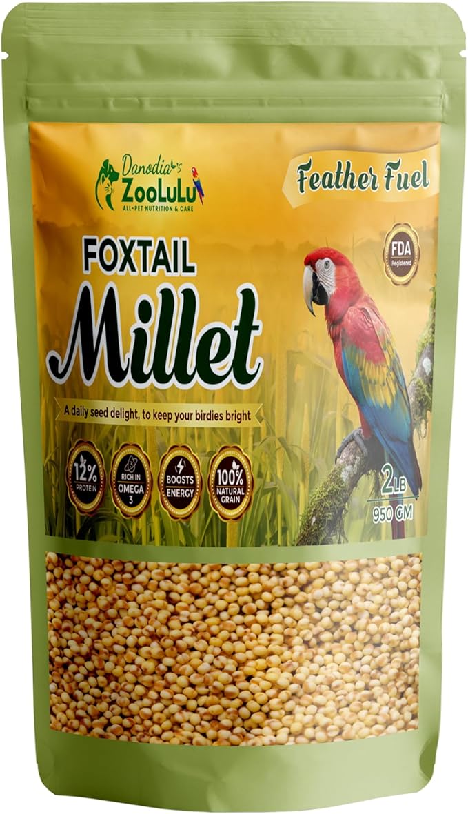 Danodia's Zoolulu Foxtail Millet for Birds (900g/1.9 lb), Natural Daily Bird Seed, Rich in Omega 3, Healthy Grain Feed for Budgies, Finches, Lovebirds, Cockatiels & Small Birds
