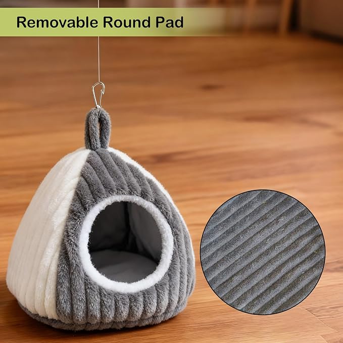 Bird Hanging Hammock Nest Parrot with Soft Plush Hanging Hammock & Hut Tent for Cage Winter Bird Hideaway Hut for Cockatiels Budgies Parakeets Lovebirds Conures Hamsters (Grayish White S)