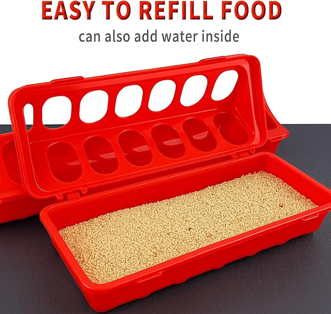 4 Pack Flip-Top Poultry Feeder, No Waste Chick Feeder for Baby Chicken, Ducklings, Quail, Pigeons, Parrots – Durable Spill-Proof Brooder Feeding Trough
