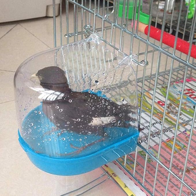 Blue Acrylic Bird Bath for Cage, Pet Bird Parrot Supplies, Transparent Bathing Tub Shower Box, Hanging Cage Decor