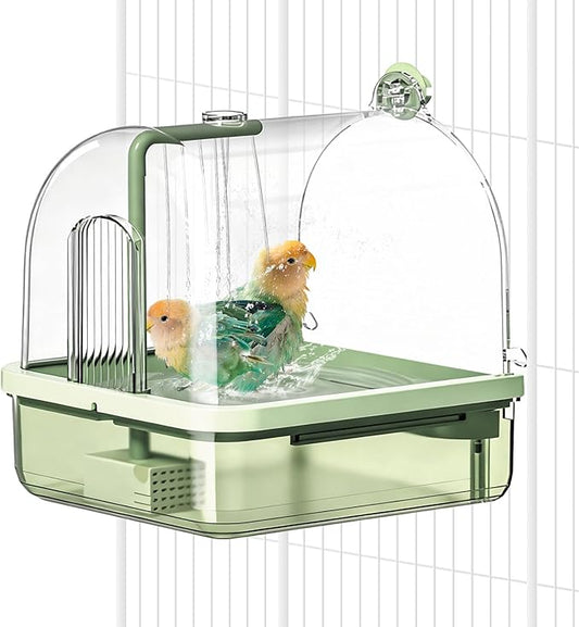 Parrot Bathtub, Bird Bath, Automatic Parrot Shower Bath with Pump, Birds Shower Bathtub with Running Water, Large-Capacity Water Tank for Pet Birds, Cockatiel, Conure, Budgie, Lovebird (Green)