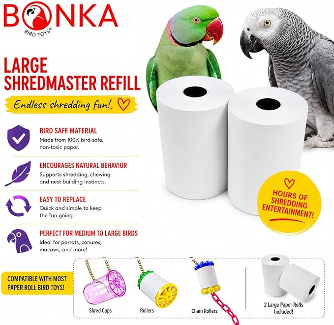 Bonka Bird Toys 3135 Pk4 Large Shredmaster Refill for Birds, 3" Tall x 2.25" Wide, 100% Bird-Safe Materials, Designed for Large Shredmaster Toy, Ideal for Medium to Large Birds