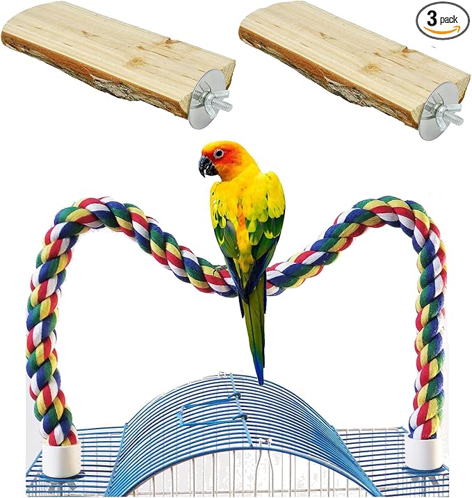 24 Inch Bird Perch Rope - Natural Wood Parrot Perch Stand,with 0.78 Inch Diameter Metal Screw Ends,Interactive Chewing Climbing Toy for Parakeets, Budgies,Cockatiels, Small to Medium Birds
