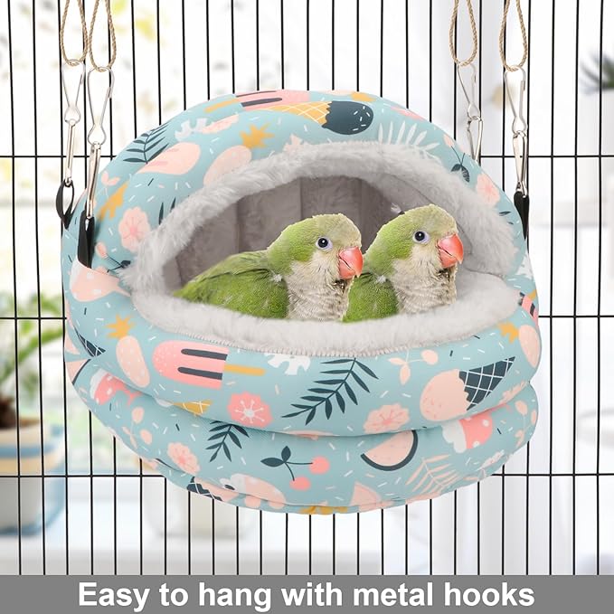 Bird Nest House Winter Warm Bird Bed Hanging Hammock Snuggle Hut for Parakeets Budgies Cockatiels Conures Quaker Parrot (Medium, Blue)