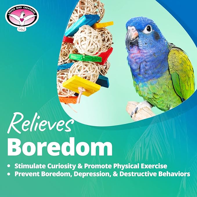 Super Bird Creations SB480 Starburst Bird Toy - Colorful Bird Toy for Medium Parrots, Cockatiels, Conures & Parakeets, Cockatiel Toy, Budgie Toys, Bird Toys, Bird Entertainment, Medium Birds, 10" x 4"
