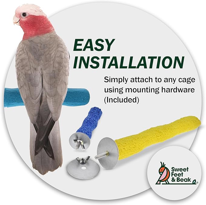 Sweet Feet and Beak Comfort Grip Safety Perch for Bird Cages - Pedicure Perch for Birds to Keep Nails and Beaks in Top Condition - Safe Easy to Install Bird Cage Accessories Small 6.5" - Blue