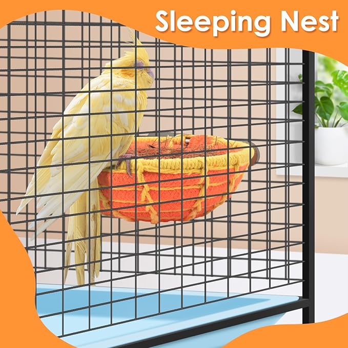 KATUMO Bird Nest, 5.3in Parrot Breeding Nest Bed with Natural Coconut Fiber Bedding for Budgie, Parakeet, Cockatiel, Conure, Lovebird, Canary, Finch, Small Birds