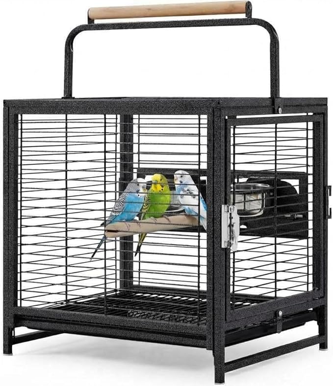 Large Bird Cage, 71" h Rolling Birdcage with Play Top & Storage Cabinet, Wood Parakeet Cage for Macaw Parakeet Parrot Cockatiel Budgie (Black)