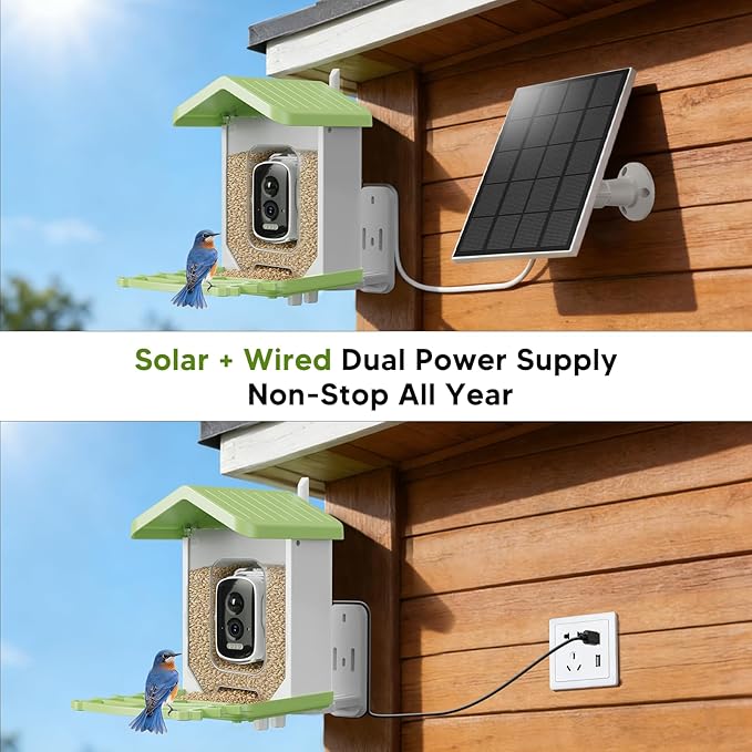 Billber Smart Bird Feeder with Camera - Solar Powered & Night Vision, 2K HD Real-Time View & Instant Alerts, Waterproof Outdoor Hummingbird Feeder, for Bird Watching Enthusiasts