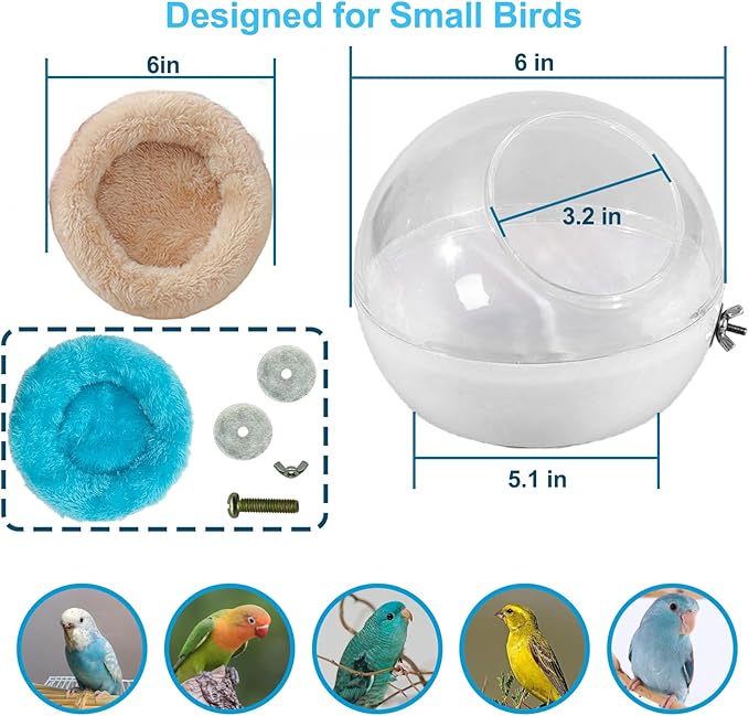 Bird Nest, Warm Bird Bed for Cage, Clear Parrot Nesting House Hanging Parakeet Cage Accessories for Lovebird, Canary, Budgie, Finch, Hamster (Clear)