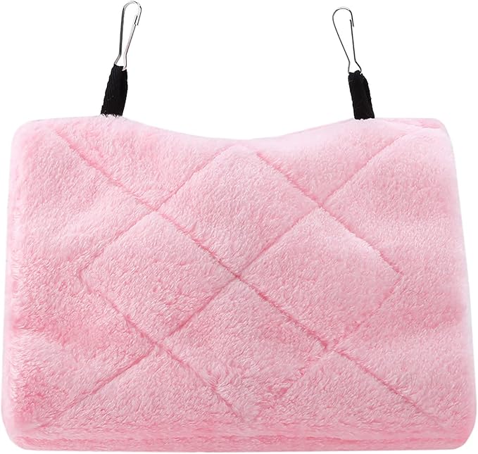 Tiiyee Plush Bird Hammock, Hanging Bird Nest House Parrot Sleeping Bed Shed Hut Cave Cage Tent Winter Warm Nest for Parakeet Cockatiels Cockatoo Lovebird Hamster Pet Toy Pouch Cotton Hideaway(S-Pink)