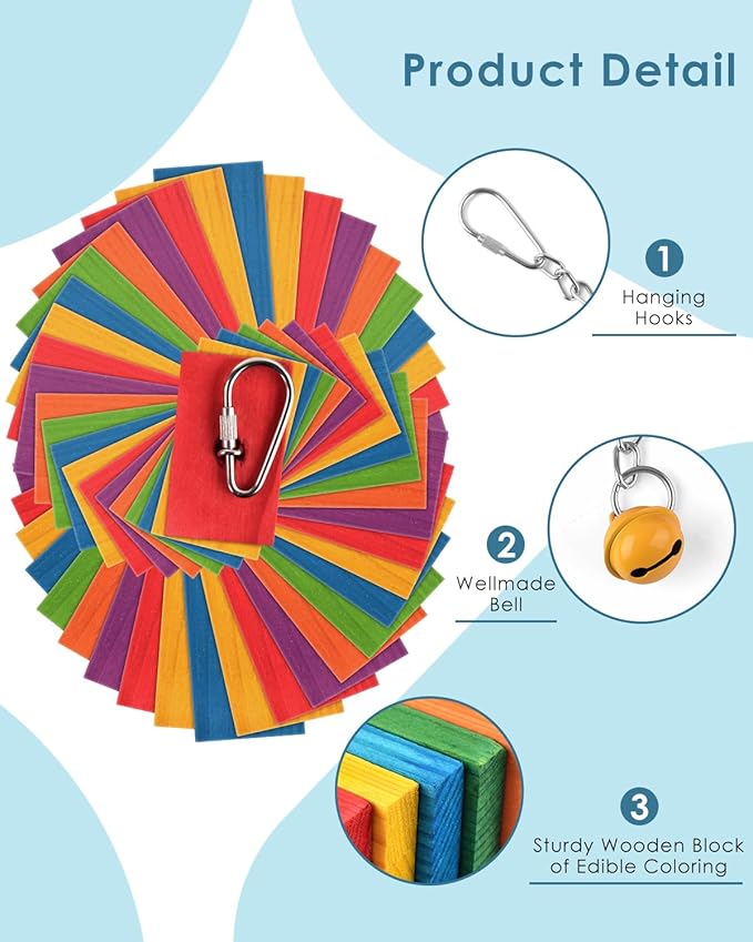 Bissap Bird Chew Toys, 20.8'' Multicolored Bagel Cascade Medium Large Parrot Chewing Sticks Biting Wooden Blocks Toy for Big Senegal Amazon Cockatoos Macaws African Grey and Similar Sized Pet Birds
