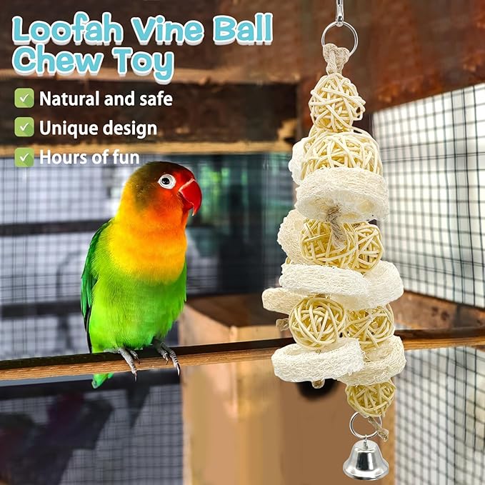 Hamiledyi Bird Toys Foraging Star Bird Chew Toy Super Shredder Ball Will Keep Birds Busy Foraging for Hidden Treasures Parrot Cage Toys Cages Shredder Cockatiel Conure (1 x Rattan Chew Ball String)