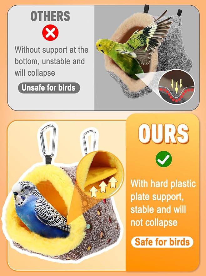 Small Winter Warm Bird Nest for Cage - Comfortable Bird Bed with Support Board, Hanging Hammock Shed Hideaway Hut Gift for Budgerigar Canaries Lovebirds