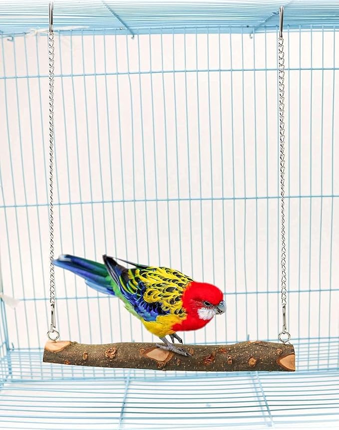 Pet Bird Swing, Parrot Cage Toys, Natural Wooden Swing Toys for Parakeet Cockatoo Cockatiel Conure Lovebirds Canaries Little Macaw African Parrot