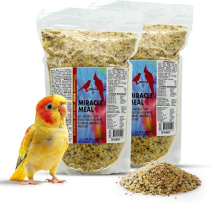 Morning Bird Miracle Meal 3 lbs (2-Pack, 1.5 lbs Each) – Vitamin Fortified Soft Bird Food for Birds - All-Natural No Artificial Dyes, Flavors or preservatives - Supports Feather Strength & Breeding