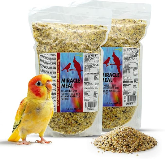 Morning Bird Miracle Meal 3 lbs (2-Pack, 1.5 lbs Each) – Vitamin Fortified Soft Bird Food for Birds - All-Natural No Artificial Dyes, Flavors or preservatives - Supports Feather Strength & Breeding