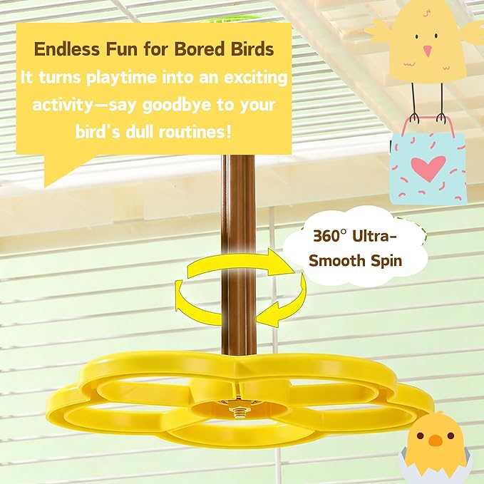 Spinning Bird-Toys Bird Cage Toys & Bird Perch Parrot-Parakeet Budgie Cockatiel Conure Macaw Chicken Parrot Enrichment Cage Accessories Small Animal Chewing Toy (Yellow Perch)