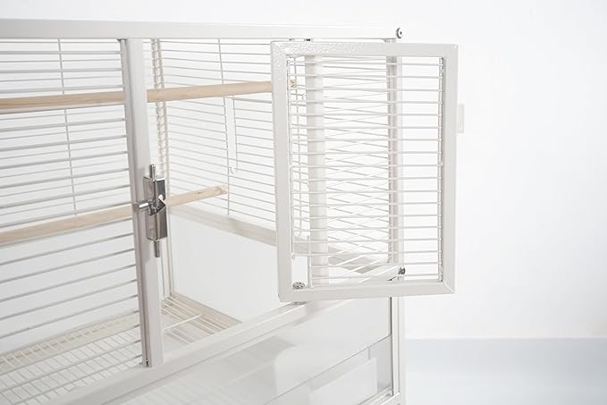 Stackable Breeding Bird Cage with Splash-Proof Baffle, Rolling Stand with Wheels, for Aviaries, Canaries, Cockatiels, Lovebirds, Finches, Budgies, Small Parrots, White. (3F)
