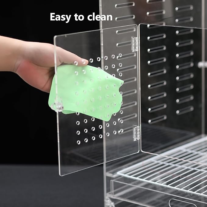 Clear Acrylic Bird Cage for Small Birds, Transparent Display Habitat for Canary, Parakeet - Easy to Clean & Assemble (14x15x20in)