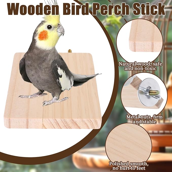 2PCS Bird Perch Platform Flat Wood Bird Platform Birds Perch Flat Stand Solid Wood Parrot Perches Platforms Natural Wooden Perches Toys Animal Climbing Platforms for Cages Parakeet Conure Finch