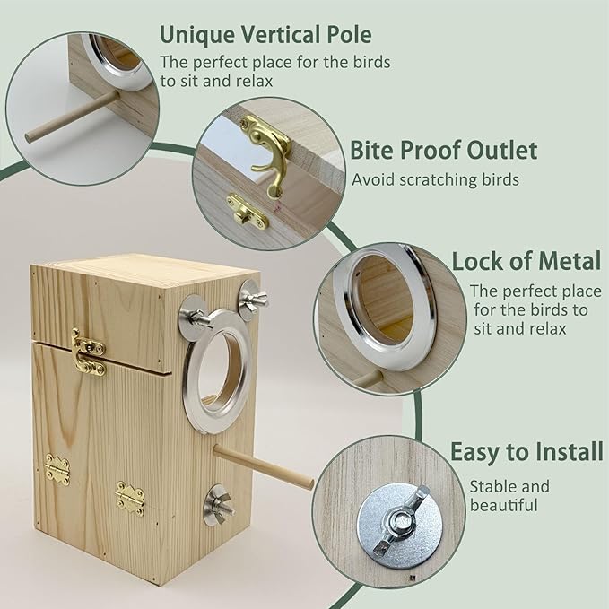 Parakeet Nesting Box, 7.87 X 4.72 X 4.72 inch Transparent Bird Nest Breeding Box with Perch Parrot Mating Box Wood Bird House Aviary for cage (S Vertical)