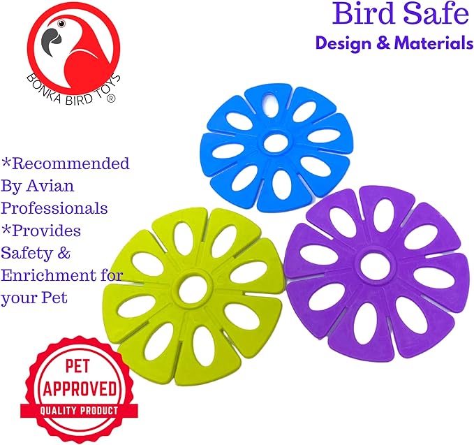 Bonka Bird Toys 2918 Large Pk3 Round Plastic Snowflakes Parrot Toy, Conure, Amazon, African Grey, and Similar