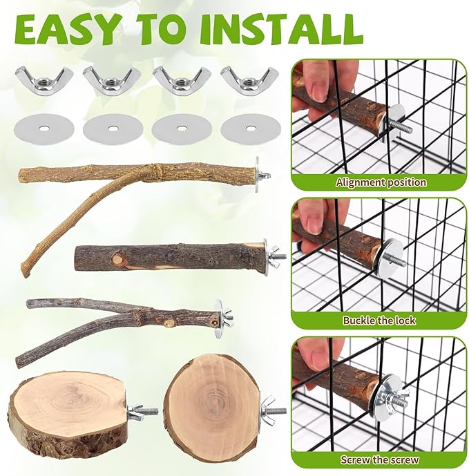 12PCS Natural Wood Bird Perches for Cage, Parrot Perch Stand & Platform, Bird Cage Accessories - Multi-Size Perches for Parakeets, Cockatiels, Conures, Lovebirds
