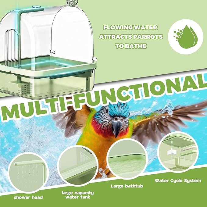 Parrot Bathtub, Bird Shower Bath, Hanging Bird Bath for Cage, Automatic Bird Bath Shower for Cage, Indoor Cage Accessories for Parakeets, Budgies, Cockatiels, Conure, Lovebird, Green A