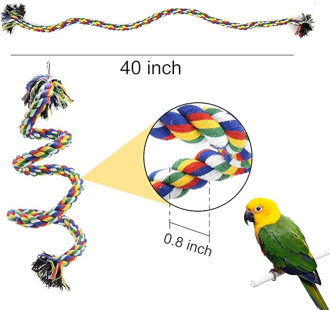 WishLotus Bird Perches, Parrot Colorful Climbing Rope Swing Toys Parrot Stand with Bell and Hanging Clip for Parrots, Budgies, Macaws, Parakeets, and Other Small Birds. (100cm)