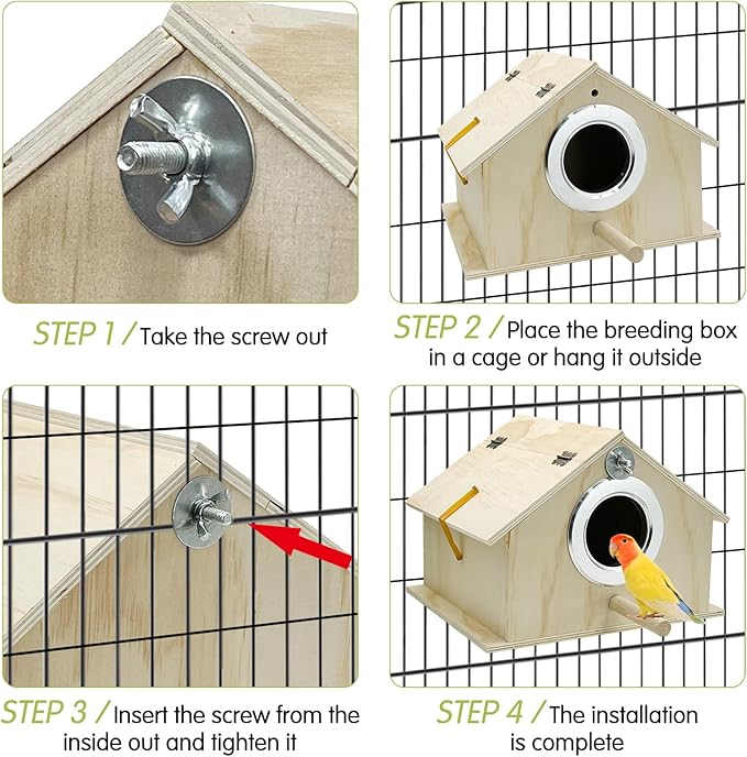 kathson Parakeet Nest Box Bird Nesting House Parrot Breeding Mating Box for Lovebirds Cockatiel Budgie Finch (10.1''x8.5''x7.3'')