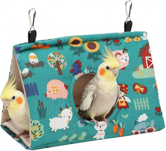 Rypet Winter Warm Bird Nest House - Hanging Hammock Velvet Shed Hut Cage Plush Fluffy Birds Hideaway Sleeping Bed Fuzzy for Parrot Parakeet Cockatiels Budgies Lovebird Medium (Forest Green)