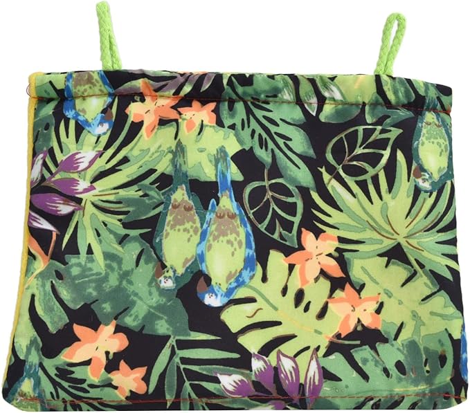 Bird Nest Snuggle Hut, Bird Nest Tropical Rainforest Printed Triangle Parrot Hammock Hanging Sleeping Bed for Birds Parakeet Cockatiels Parrot Winter Warm Bed Pet Pouch Cotton