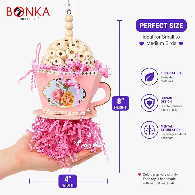 Bonka Bird Toys 2441 Pink Sola Teacup 8" High by 4" Wide Medium Parrot Chew Cage Toy, Conures, Ringneck, Quakers