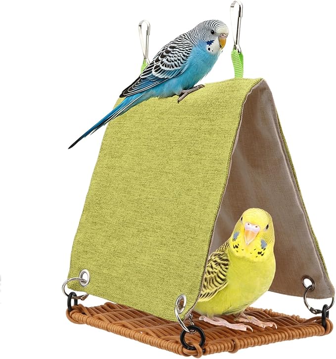 Hypeety Bird Nest Parakeet Tent for Cage Cozy Warm Bird Bed Hut Hideaway with Hanging Hook Washable Bird Cage Accessories Soft Snuggle Nest for Cockatiel Lovebird Conure Budgie Habitat (Green, M)