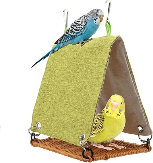 Hypeety Bird Nest Parakeet Tent for Cage Cozy Warm Bird Bed Hut Hideaway with Hanging Hook Washable Bird Cage Accessories Soft Snuggle Nest for Cockatiel Lovebird Conure Budgie Habitat (Green, M)