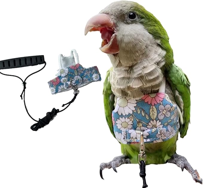 Bird Flight Harness Vest, Parrot Flight Suit with Leash for Parakeets Cockatiels, Bird Flying Clothes with Rope and Handle for Outdoor Activities Training (Deep Blue with Leash,Medium)