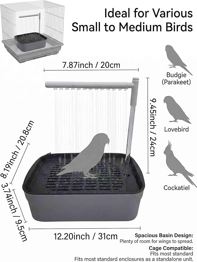 Automatic Parakeet Bird Bath with Pump,Adjustable Water Flow & Parrot Shower,USB Powered Bird Fountain Bathtub for Cage,Quiet Circulating Water System for Budgie,Lovebird (L)