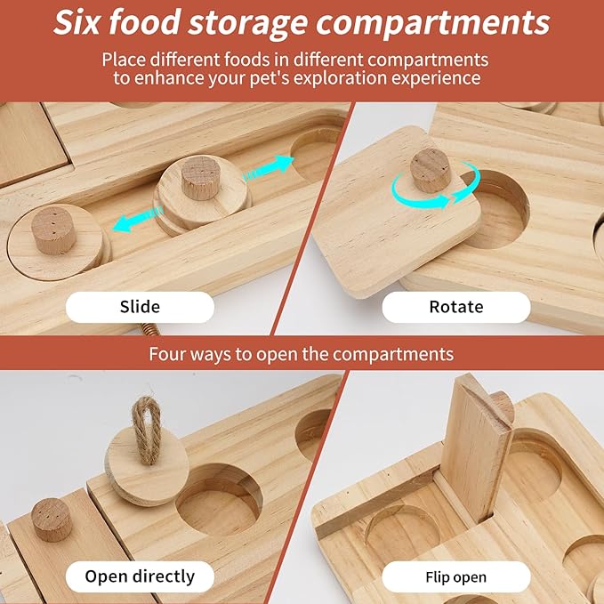 Wooden Bird Foraging Puzzle Toys for Small Parrots, Foraging Toys for Birds, Interactive Mental Enrichment and Seed Feeder Toy for Budgies, Parrotlets, Cage Foraging Training Toy (7.2" x 5.4" x 1.3")