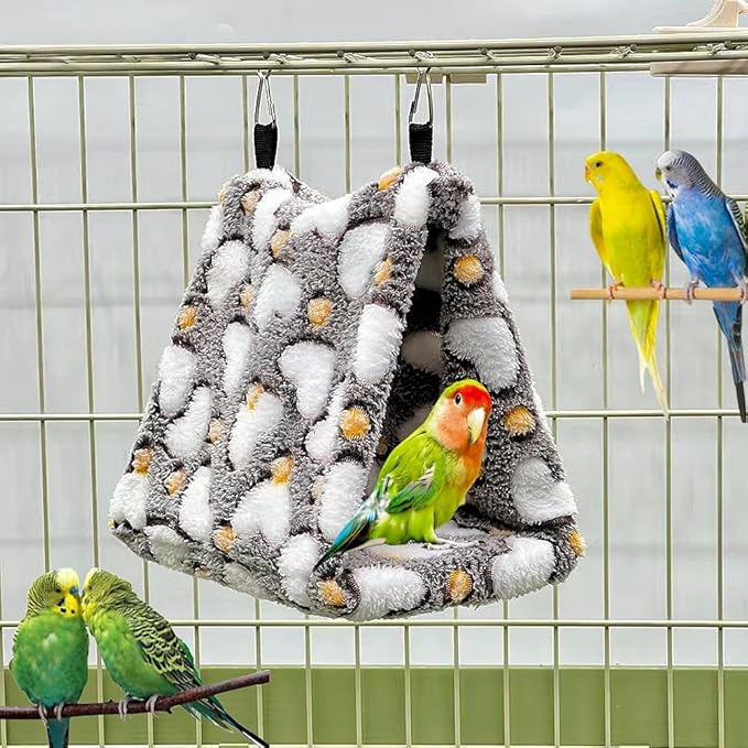 2 Pack Bird Nest Plush Snuggle Bird Hammock Hanging Bird Cave Parrot Sleeping Bed Shed Hut Hanging Tent for Budgie Finch Parakeet Cockatiel Cockatoo Lovebird-Loving Heart (Brown&Purple)