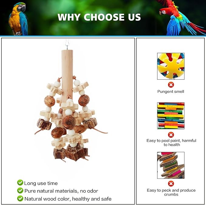 Bird Toys Cage Accessories, Natural Handmade Parakeet Toys, Chewing Toy Hanging in Bird Cages for Parrot Cockatiel Budgie Conure