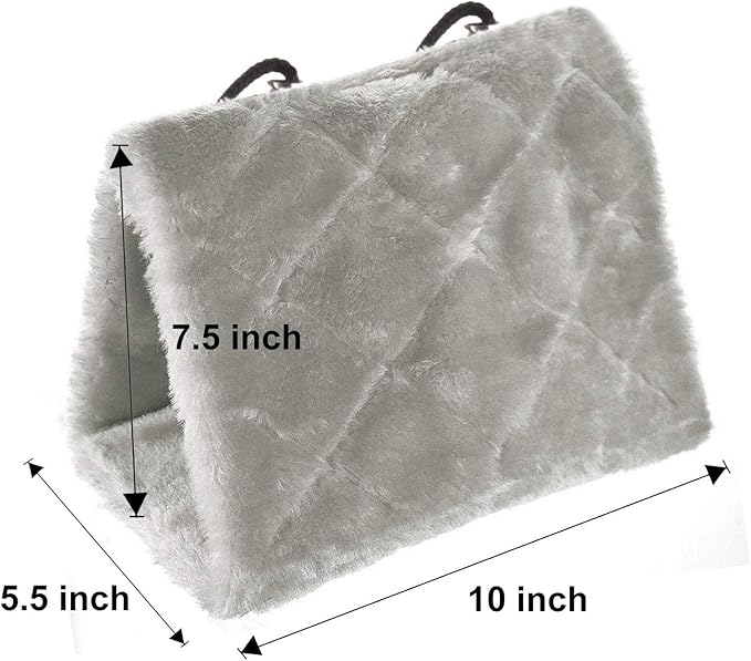 MOACC Winter Warm Bird Nest House Shed Hut Hanging Hammock Finch Cage Plush Fluffy Birds Hut Hideaway for Hamster Parrot Macaw Budgies Eclectus Parakeet Cockatiels Cockatoo Lovebird (M, Grey)
