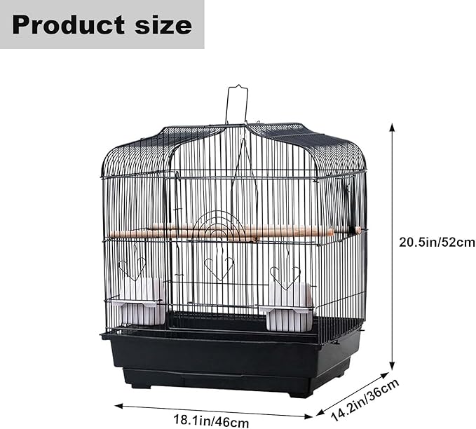 Garvee 20.5 in Portable Travel Bird Cage, Parrot Cage with Handle, Standing Pole, Food Container and Wooden Perch Birdcages for Lovebirds Cockatiels Small Parrots Canaries