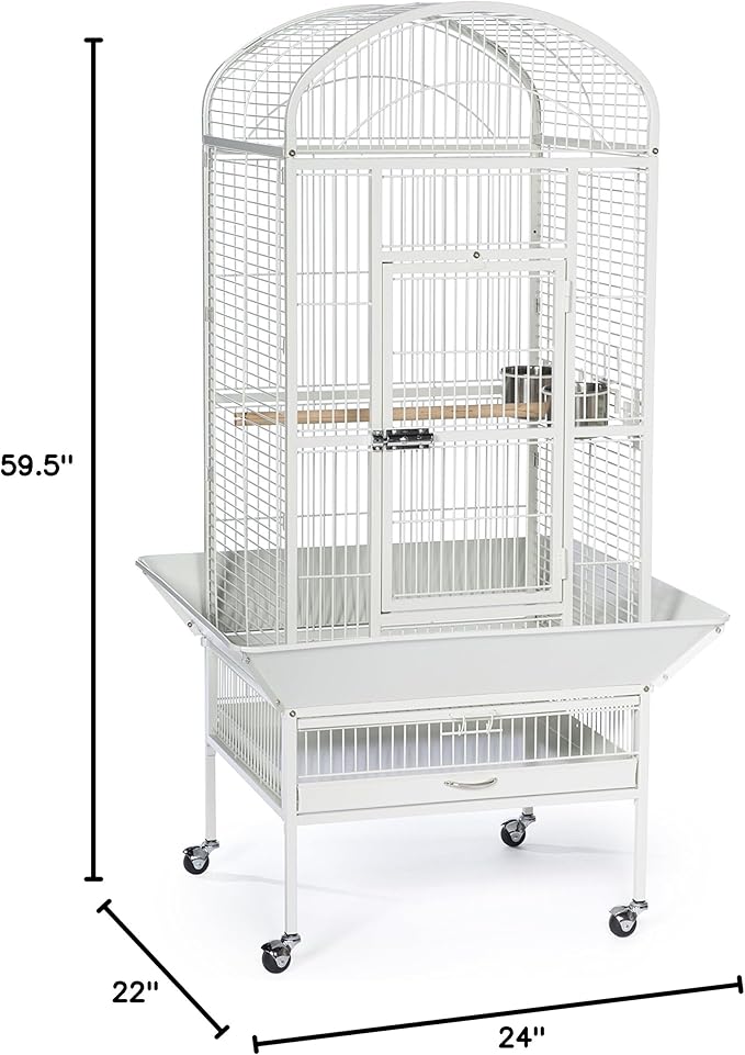 Prevue Pet Products Large Dome Top Bird Cage - Medium Steel Cage with Casters, Dual Locks, Seed Guards, and Perches, Ideal for Cockatiels, Conures, and Similarly Sized Birds - Chalk White
