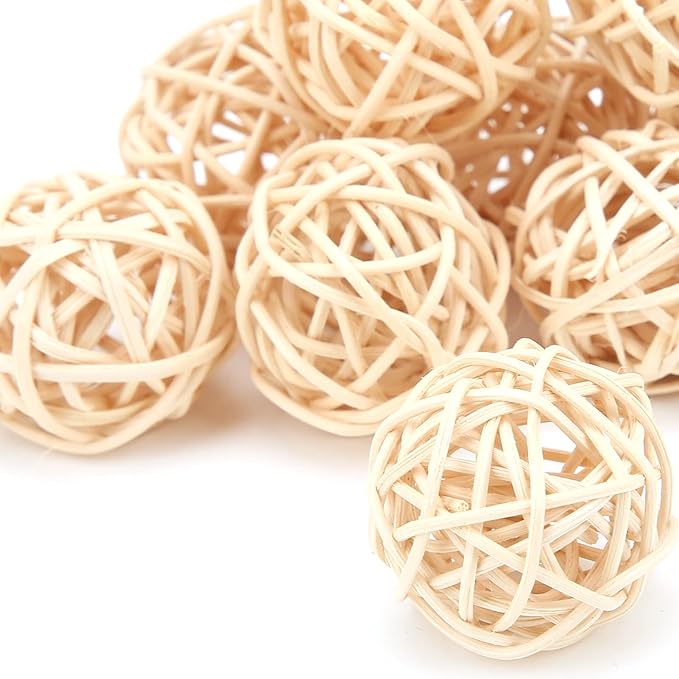 Rattan Balls, 10PCS Parrot Wicker Balls Bird Toy, 3CM Natural Parakeet Chewing Toys Decorative