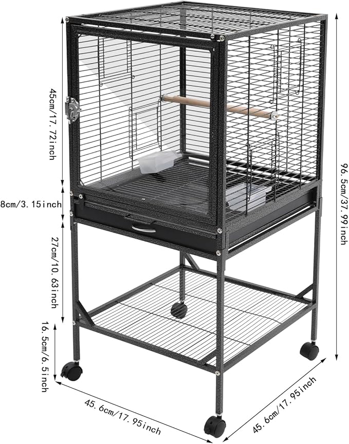 Extra Large Bird Cage 54Inch Wrought Iron Bird Cage with Rolling Stand Metal Parrot Cage with Open Play Top Perch Stand for Conures Lovebirds Cockatiels Finches (Black 2)