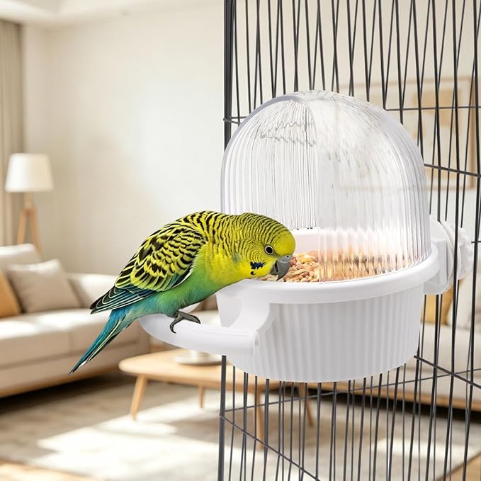 Litewoo No Mess Bird Feeder for Cage Parrot Feeder with Dispenser Multifunctional Bird Seed Food Water Bowl for Parrot Lovebird Budgie Finch Parakeet Conure Cockatiel (White)