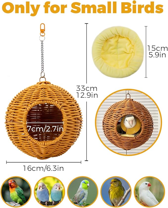 Chewproof Steel Frame Bird Nest for Cage, Washable Small Bird Bed Hammock Hideout Lay Eggs Parakeet Nest Sleep, Parakeet Warm Bed House Hut for Lovebird, Canary, Budgie